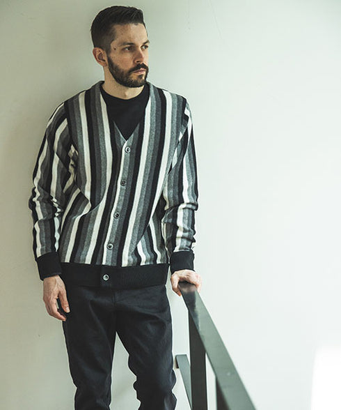 MR.OLIVE7G GARTER STITCHING KNIT / MULTI STRIPE CARDIGAN ミスターオリーブ/7G ガーターニット / マルチストライプ カーディガン